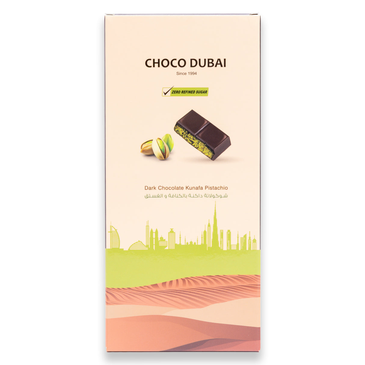 Dark Chocolate Kunafa Pistachio 100 GM (Zero Refined Sugar)
