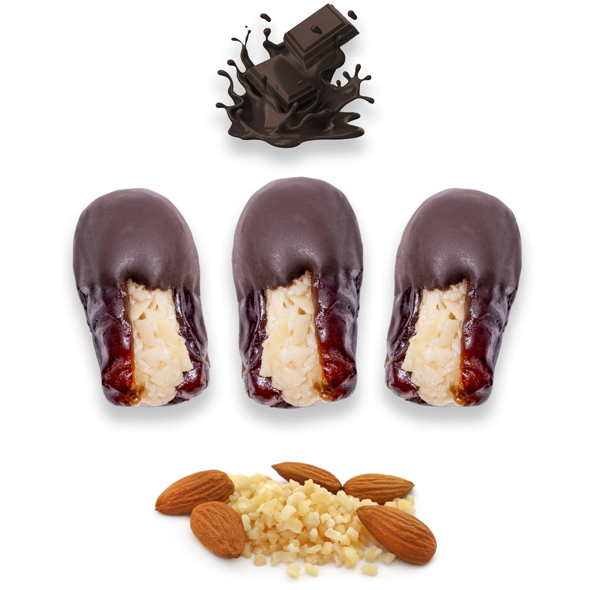 Luxury Khedri Dates Stuffed with Nuts & Half-Dipped in Dark Chocolate