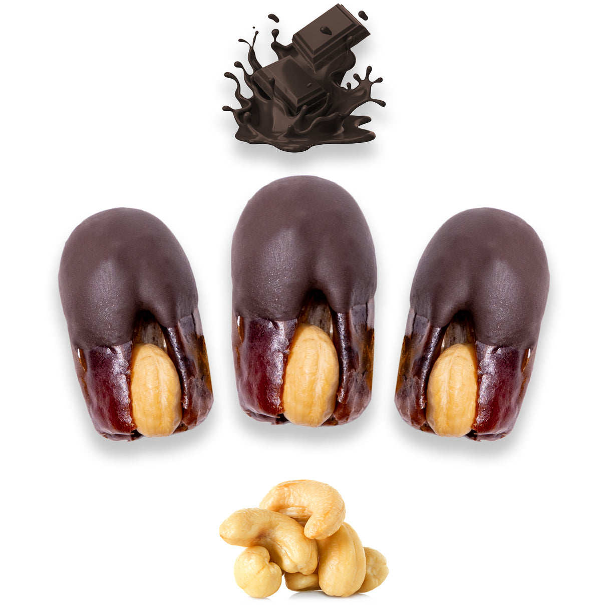 Luxury Khedri Dates Stuffed with Nuts & Half-Dipped in Dark Chocolate