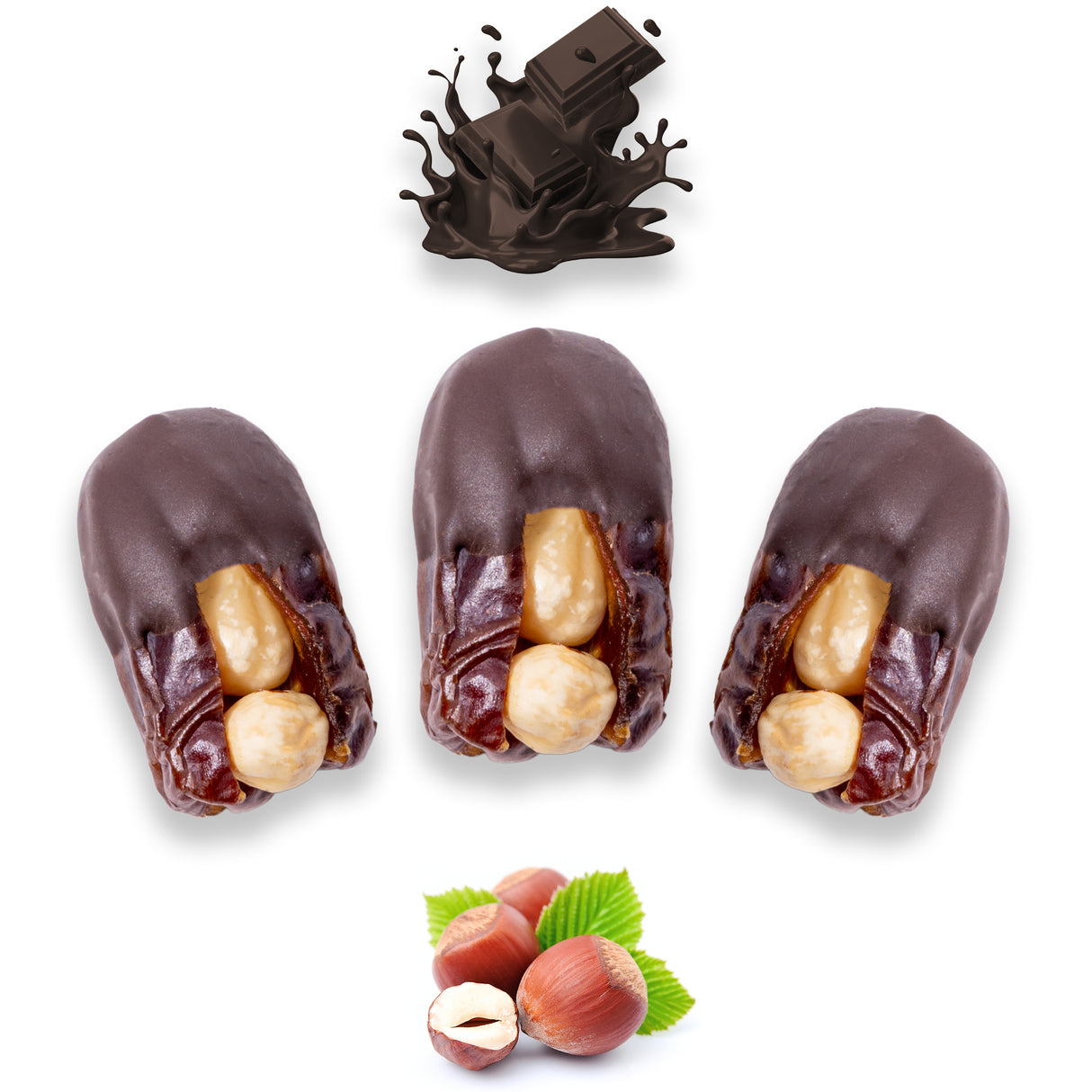 Luxury Khedri Dates Stuffed with Nuts & Half-Dipped in Dark Chocolate