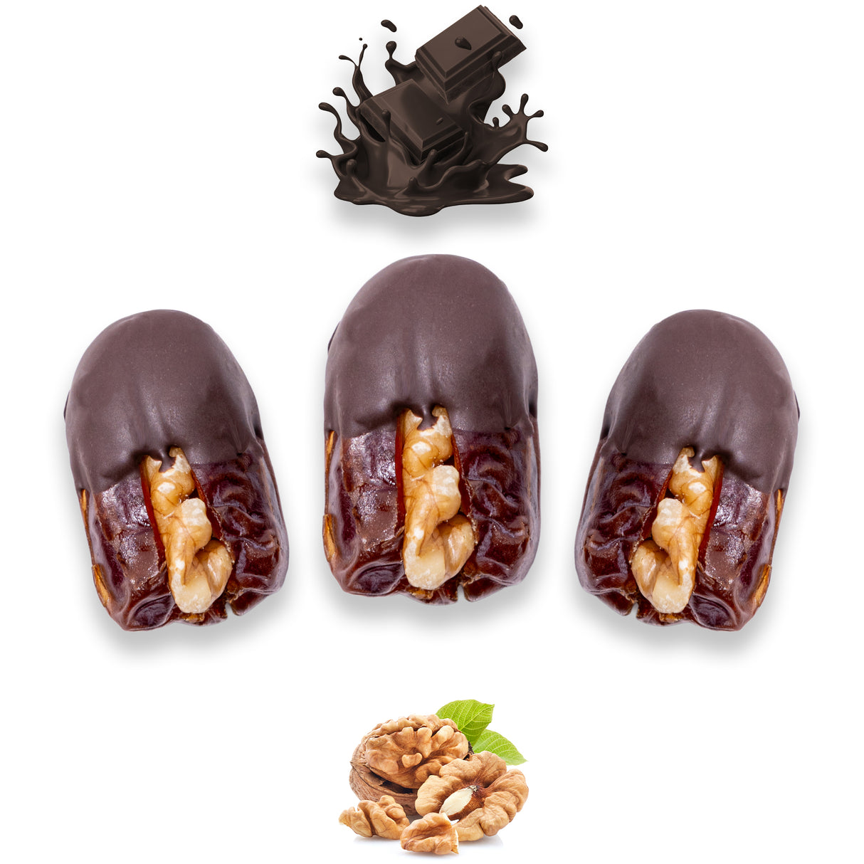 Luxury Khedri Dates Stuffed with Nuts & Half-Dipped in Dark Chocolate
