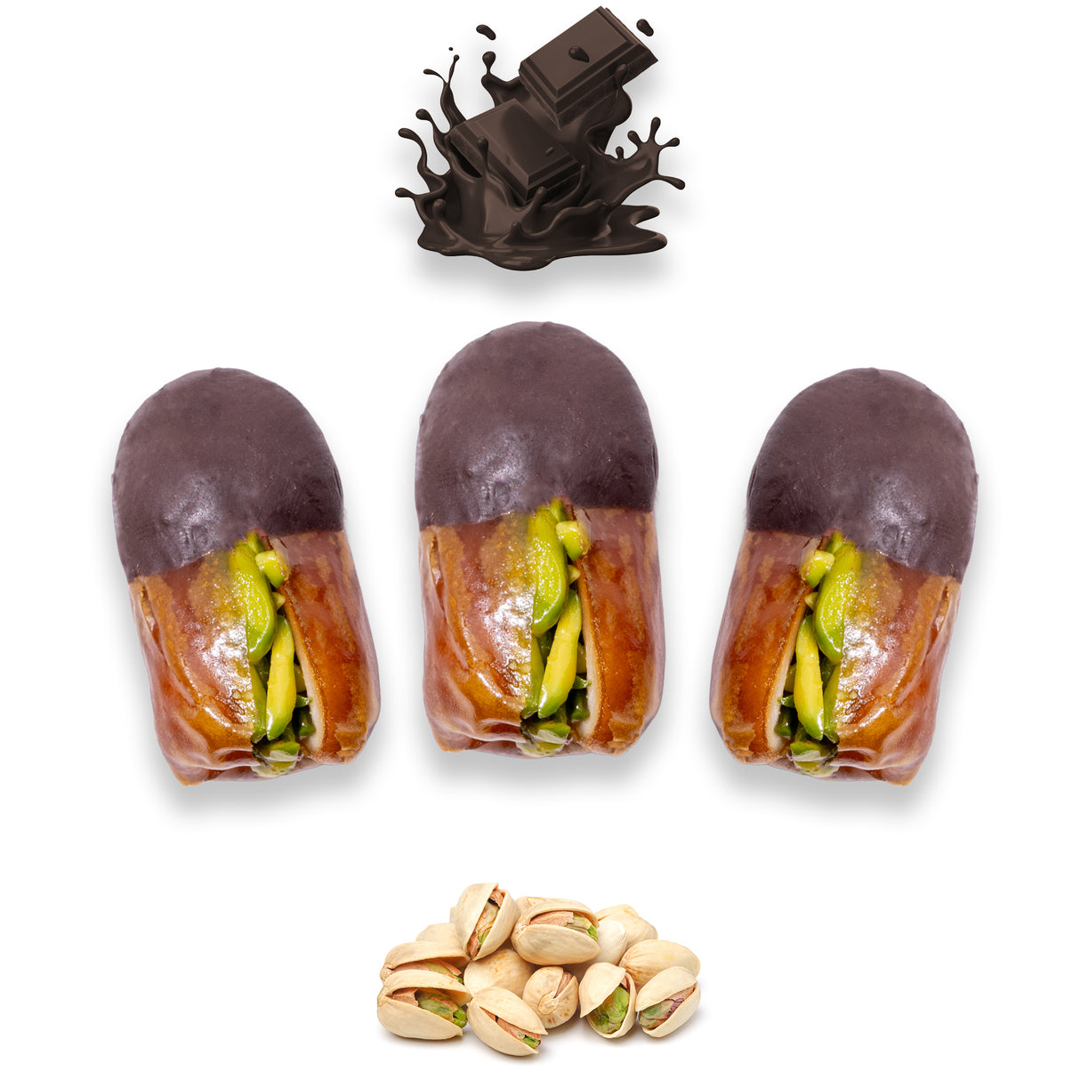 Luxury Sagi Dates Stuffed with Nuts & Half-Dipped in Dark Chocolate