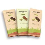 Dubai Chocolate Kunafa Pistachio 'Zero Refined Sugar' Chocolate Offer – 2 Dark + 1 Milk (3 Pieces, 300g)