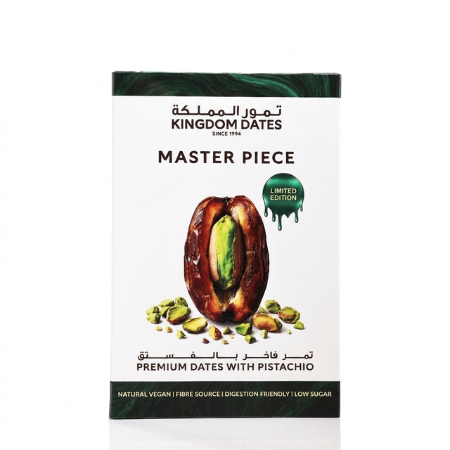 Kingdom Dates Master Pieces Premium Dates with Pistachio 220g product box front