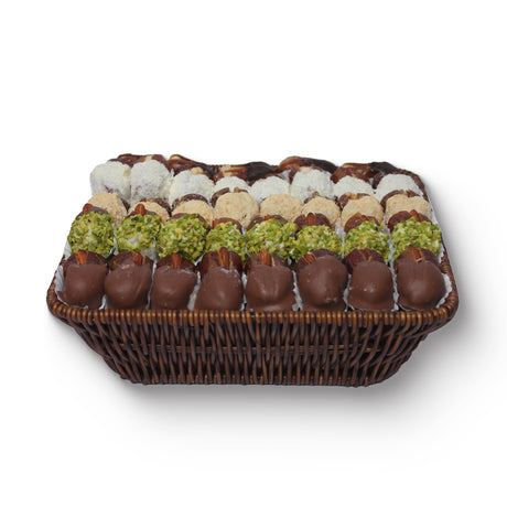 Half-Coated Dates Tray – Assorted Gourmet Chocolate & Nut Delights