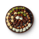 Half-Coated Dates Round Tray – Handcrafted Chocolate & Nut Delights
