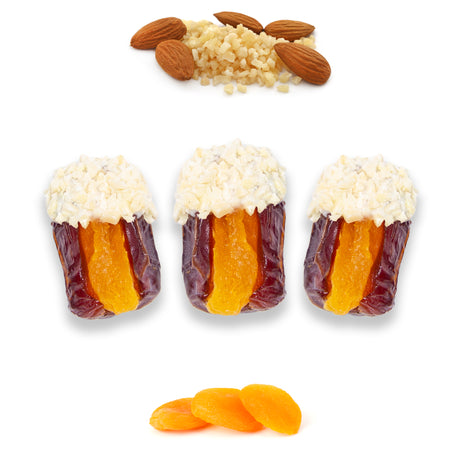 Luxury Khedri Dates Stuffed with Nuts & Half-Dipped in Almond Chocolate