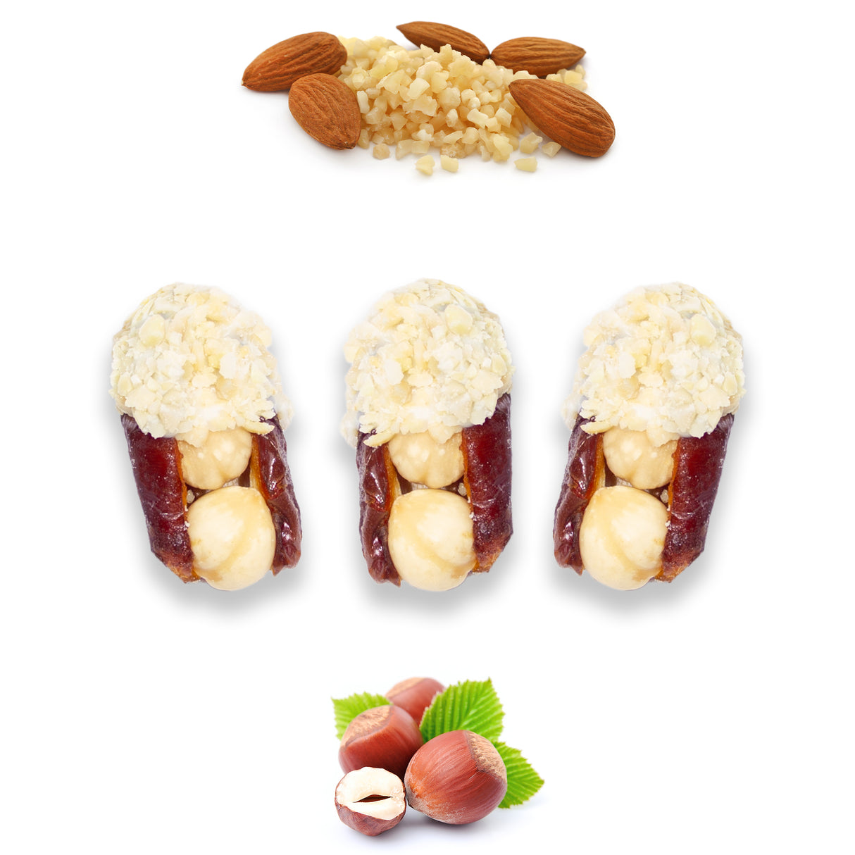 Luxury Khedri Dates Stuffed with Nuts & Half-Dipped in Almond Chocolate