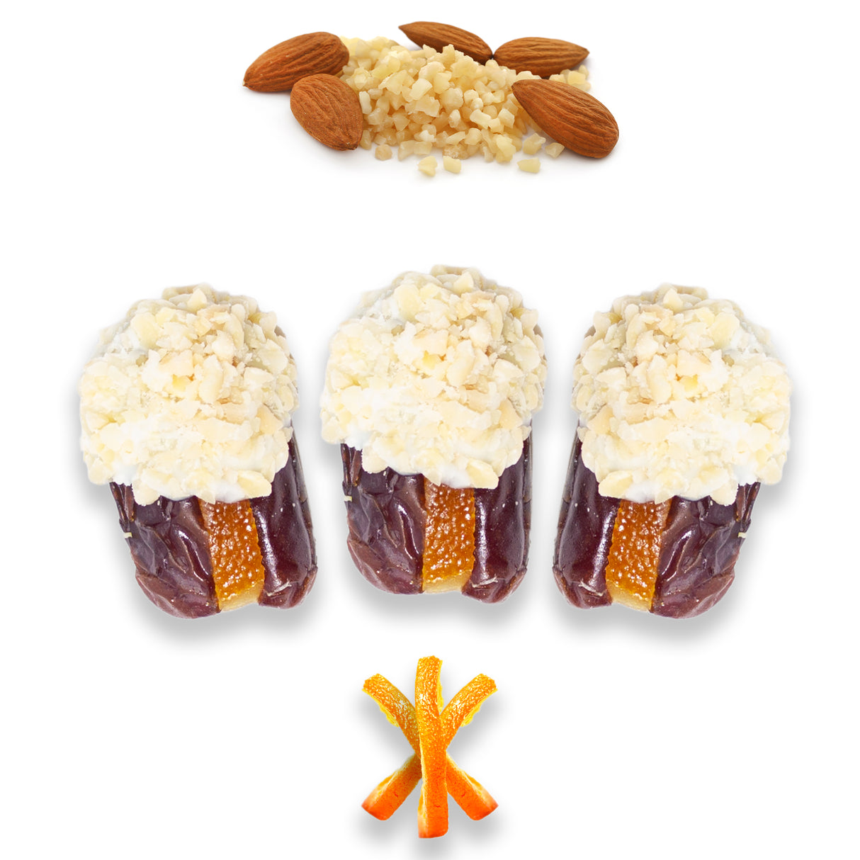 Luxury Khedri Dates Stuffed with Nuts & Half-Dipped in Almond Chocolate