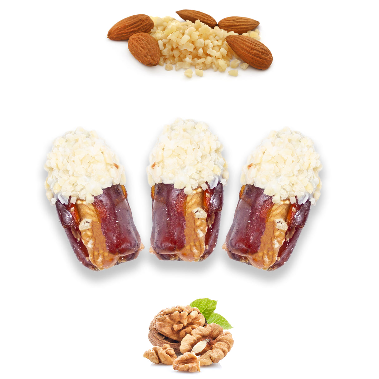 Luxury Khedri Dates Stuffed with Nuts & Half-Dipped in Almond Chocolate