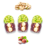 Luxury Khedri Dates Stuffed with Nuts & Half-Dipped in Pistachio Chocolate