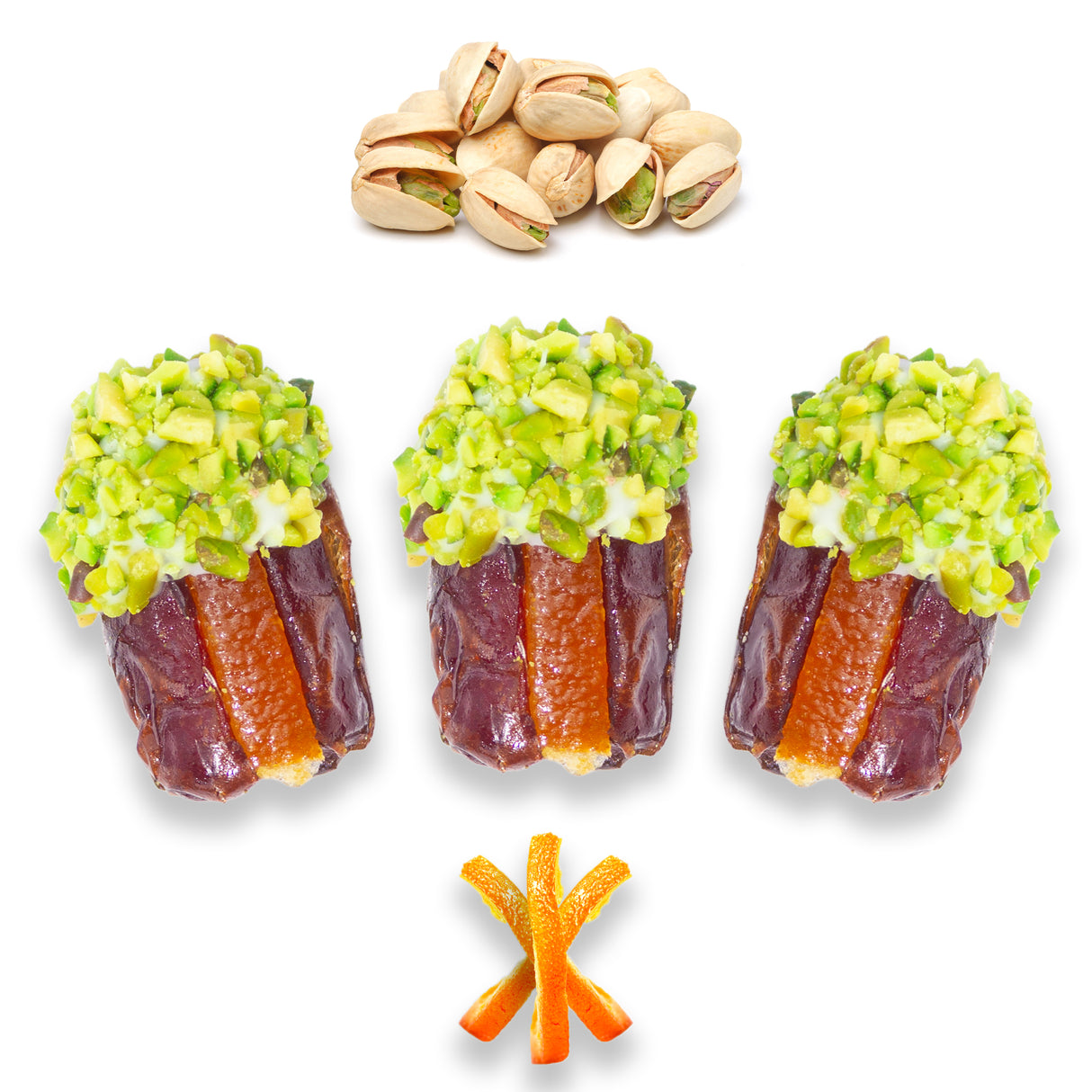 Luxury Khedri Dates Stuffed with Nuts & Half-Dipped in Pistachio Chocolate