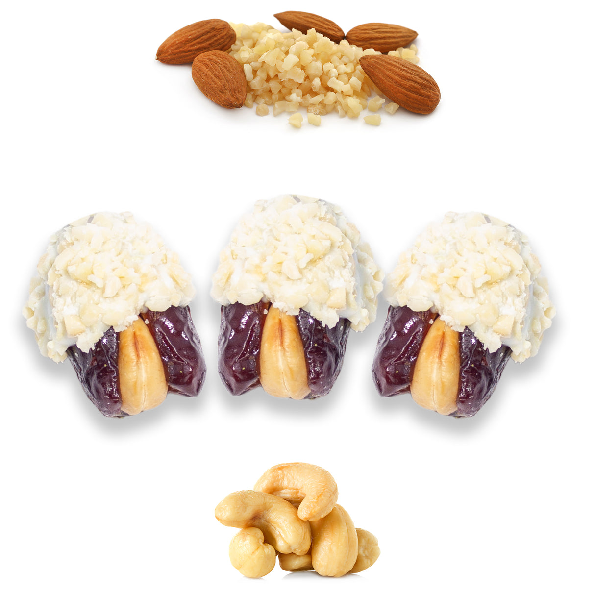 Luxury Khedri Dates Stuffed with Nuts & Half-Dipped in Almond Chocolate