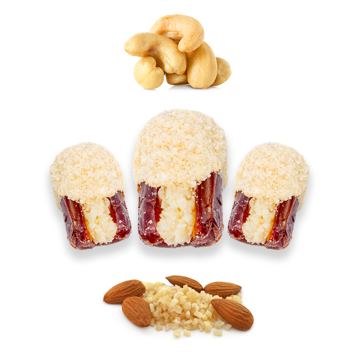 Luxury Khedri Dates Stuffed with Nuts & Half-Dipped in Cashew Chocolate