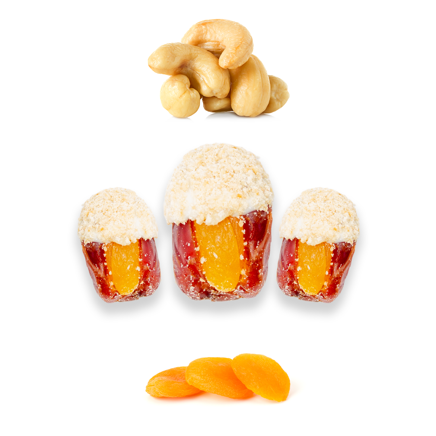 Luxury Khedri Dates Stuffed with Nuts & Half-Dipped in Cashew Chocolate