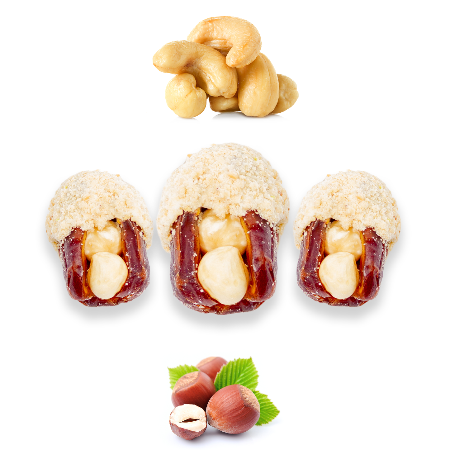 Luxury Khedri Dates Stuffed with Nuts & Half-Dipped in Cashew Chocolate