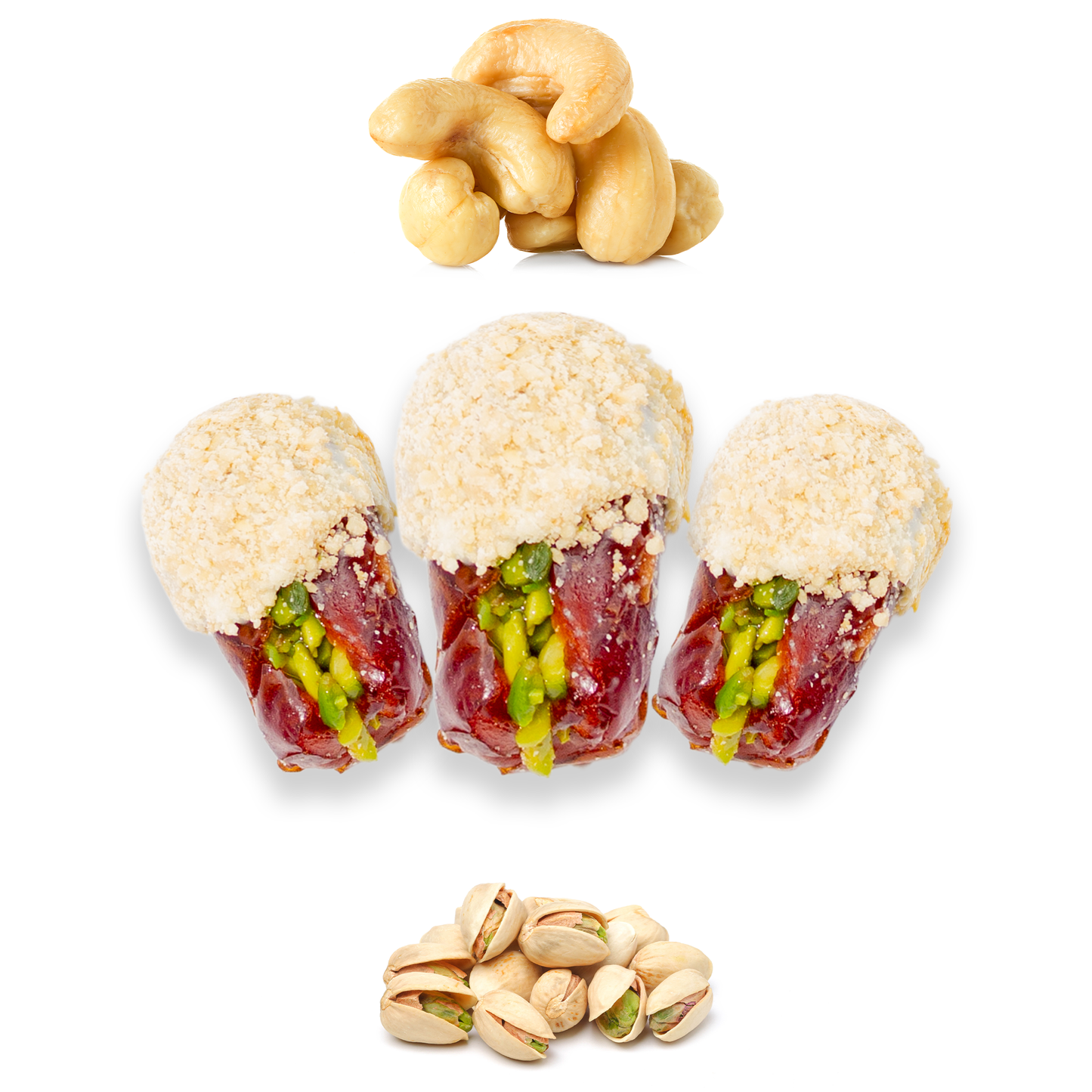 Luxury Khedri Dates Stuffed with Nuts & Half-Dipped in Cashew Chocolate
