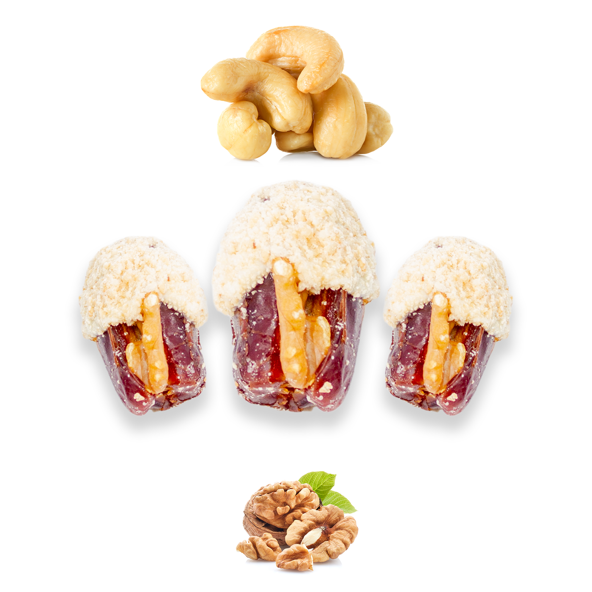 Luxury Khedri Dates Stuffed with Nuts & Half-Dipped in Cashew Chocolate
