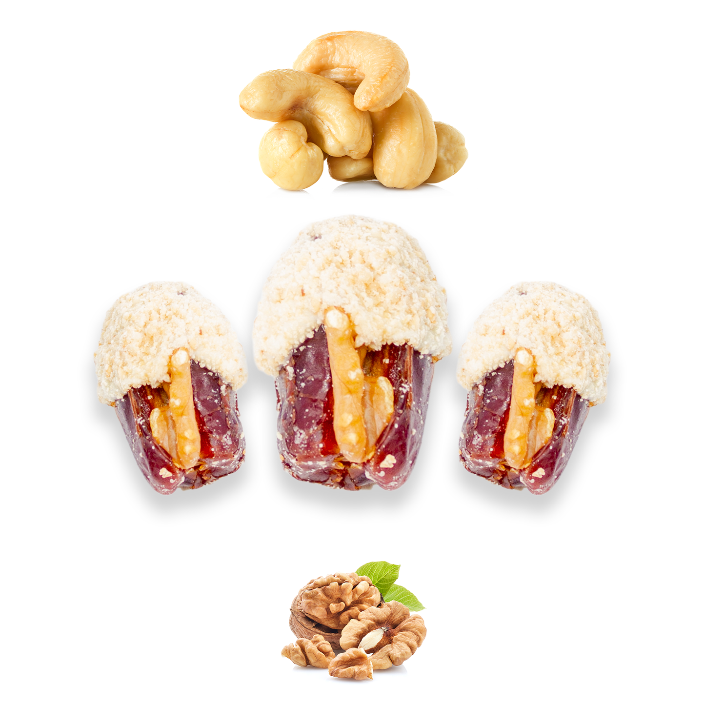 Luxury Khedri Dates Stuffed with Nuts & Half-Dipped in Cashew Chocolate