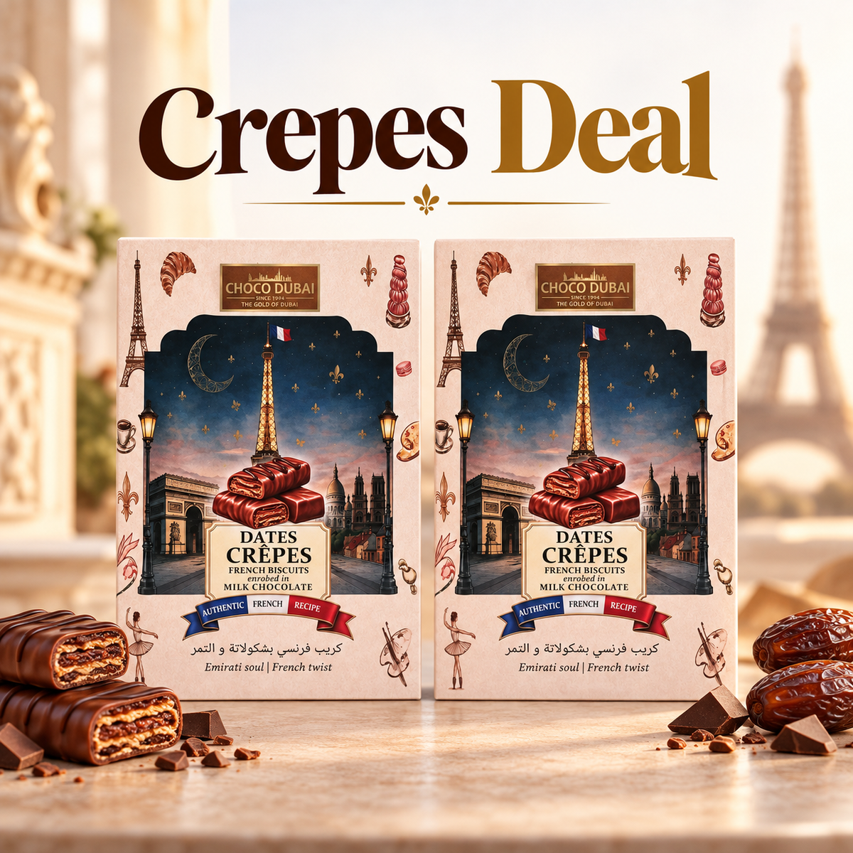 Choco Dubai Dates Crepes Deal – 2 × 100g | Emirati Soul, French Twist