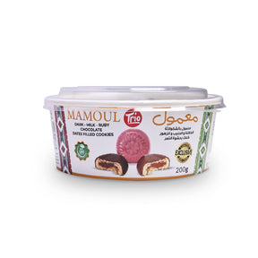 Dark Kingdom Dates Mamoul cookies with rich, date-filled interior and intricate decorative patterns on the golden-brown exterior.