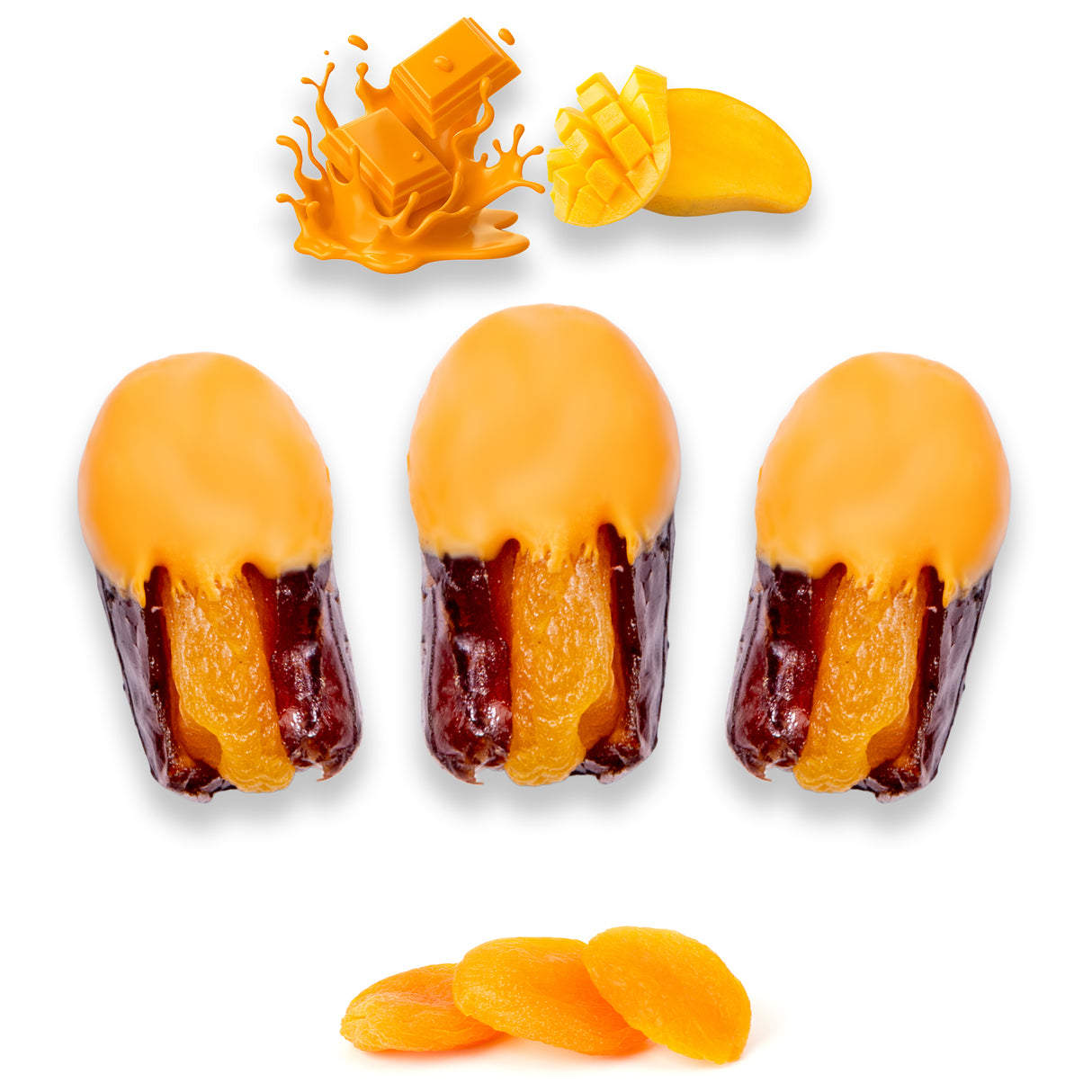 Luxury Khedri Dates Stuffed with Nuts & Half-Dipped in Mango Chocolate