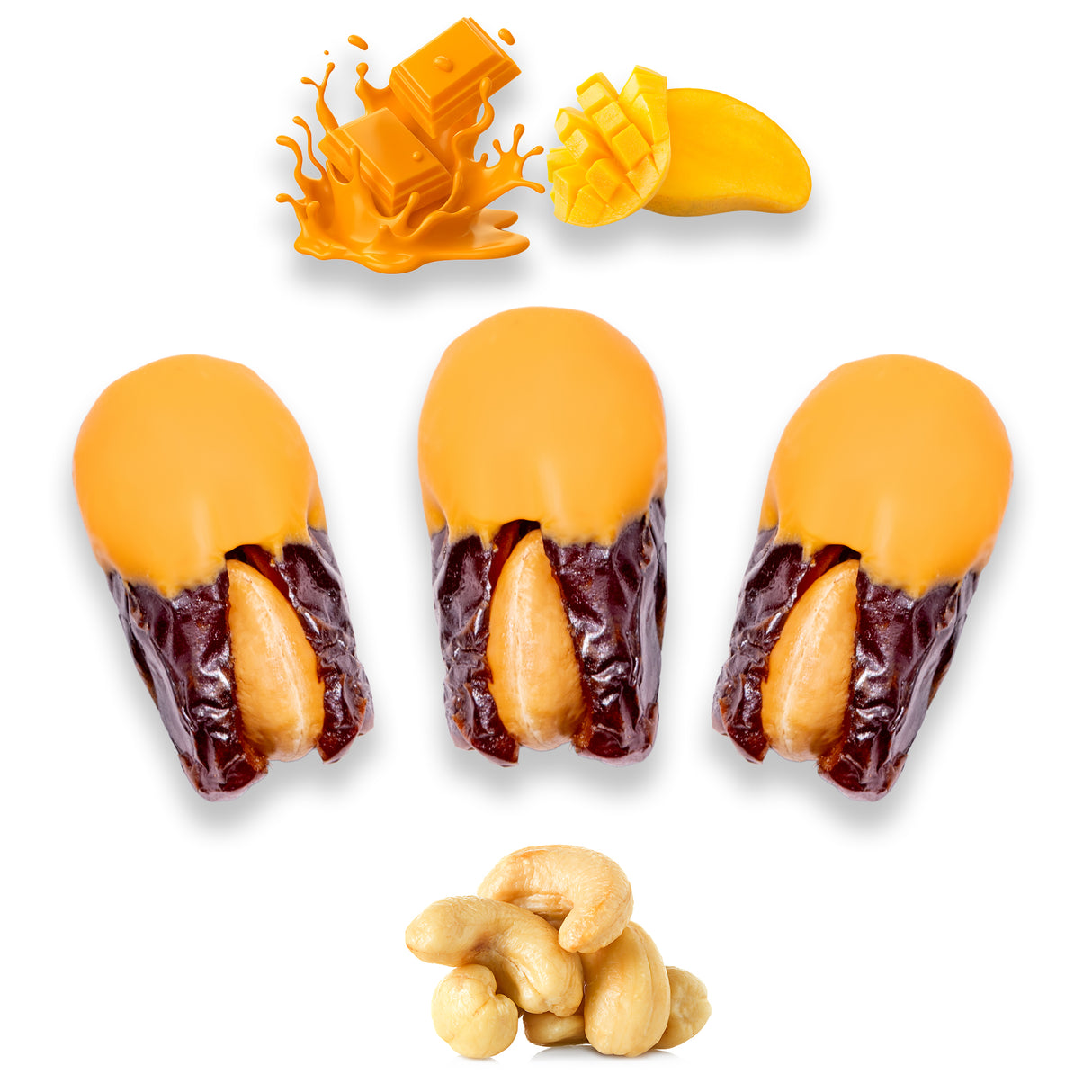 Luxury Khedri Dates Stuffed with Nuts & Half-Dipped in Mango Chocolate