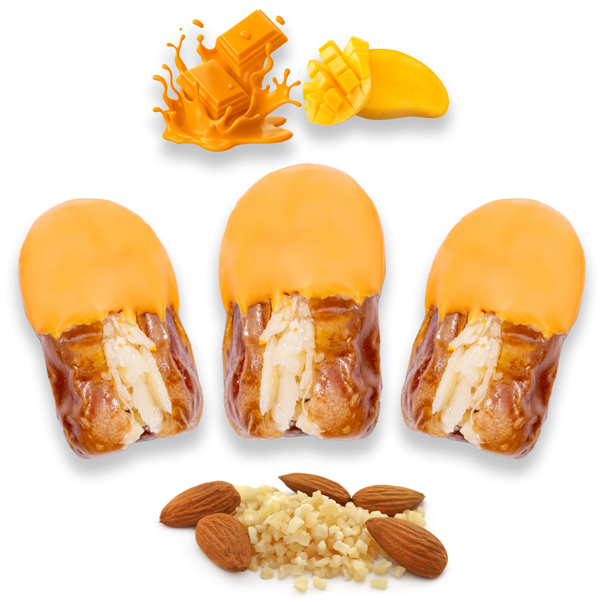 Luxury Sagi Dates Stuffed with Nuts & Half-Dipped in Mango Chocolate