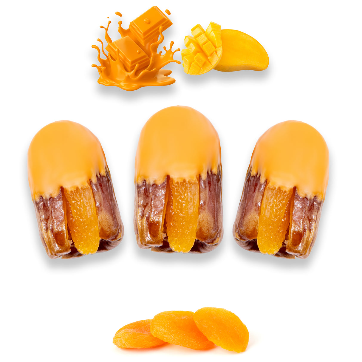 Luxury Sagi Dates Stuffed with Nuts & Half-Dipped in Mango Chocolate