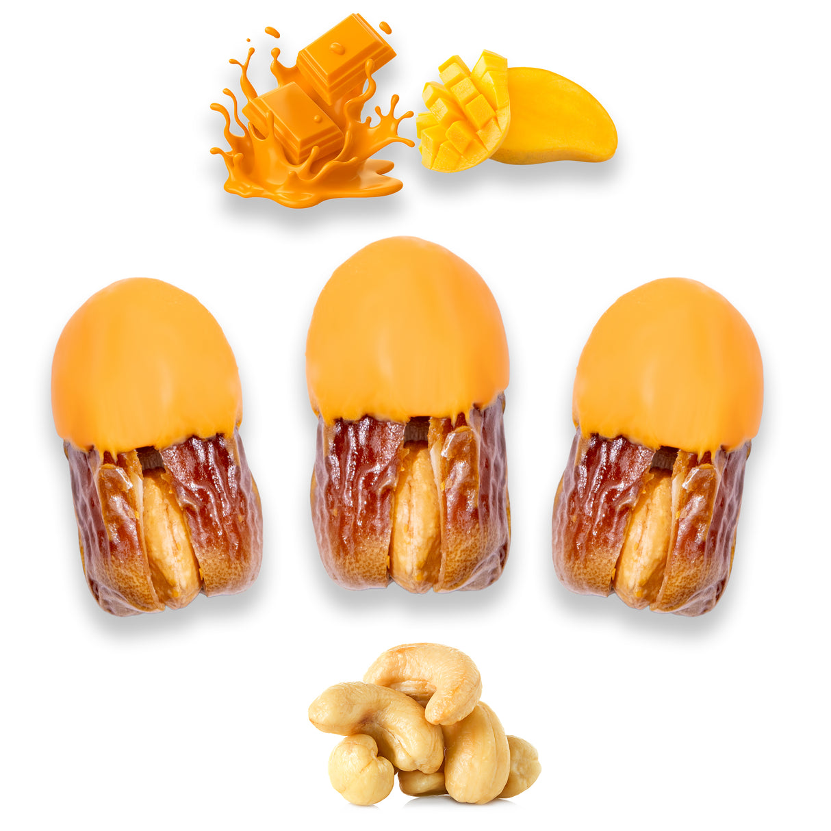 Luxury Sagi Dates Stuffed with Nuts & Half-Dipped in Mango Chocolate