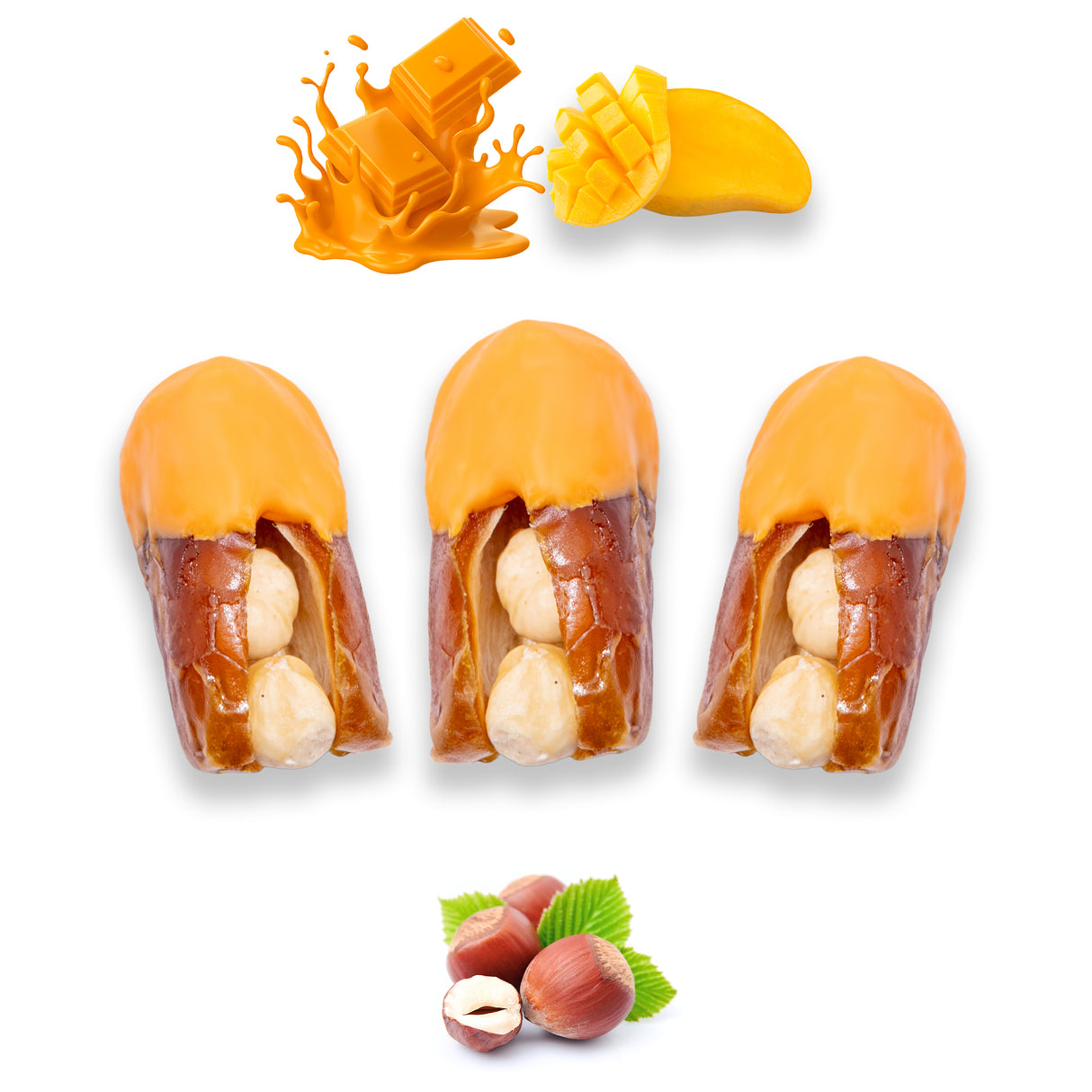 Luxury Sagi Dates Stuffed with Nuts & Half-Dipped in Mango Chocolate