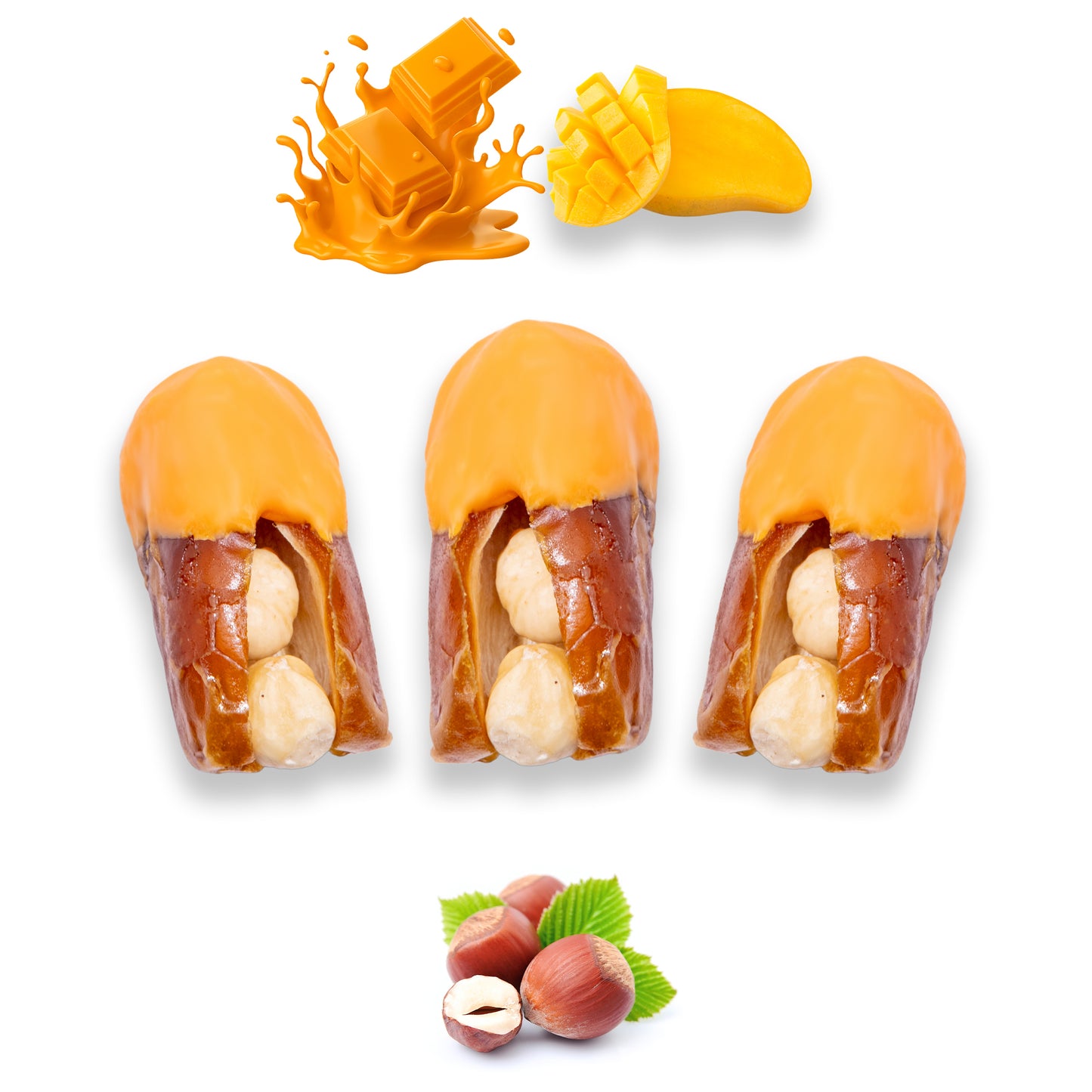 Luxury Sagi Dates Stuffed with Nuts & Half-Dipped in Mango Chocolate
