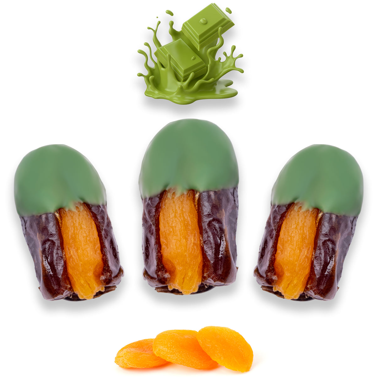 Luxury Khedri Dates Stuffed with Nuts & Half-Dipped in Matcha Chocolate