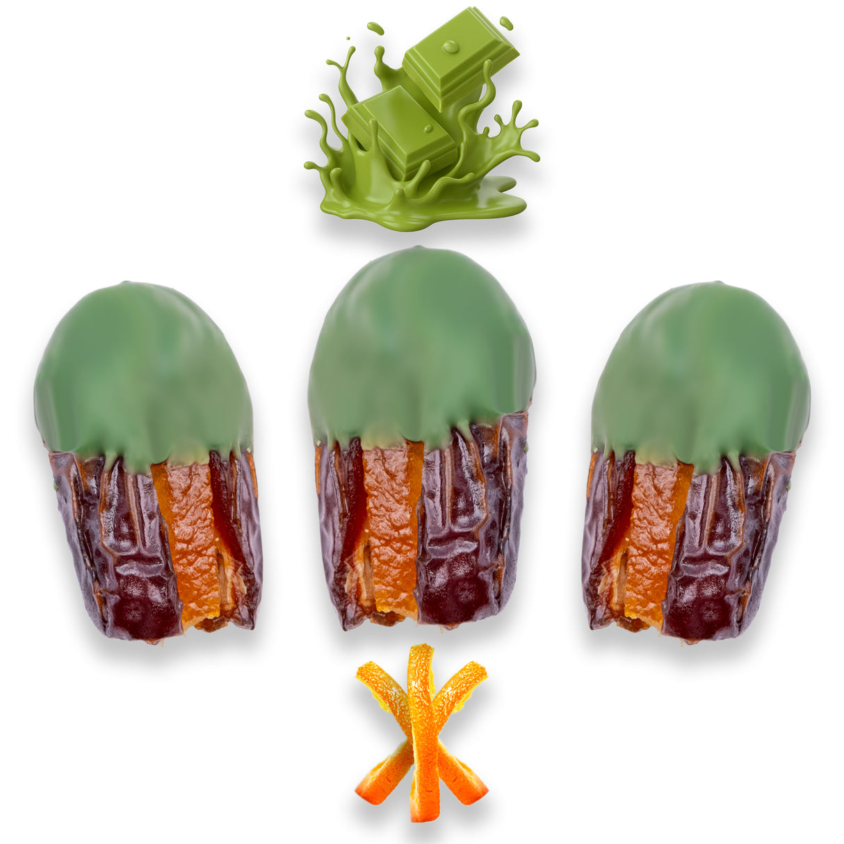 Luxury Khedri Dates Stuffed with Nuts & Half-Dipped in Matcha Chocolate