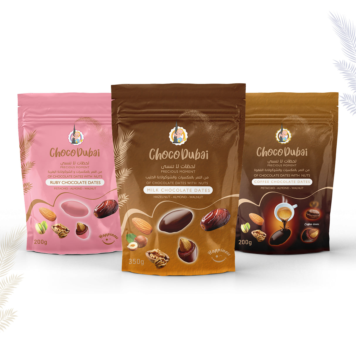 Milk 350 GM + Ruby  200 GM +Coffee Chocolate Dates With Nuts 200 GM