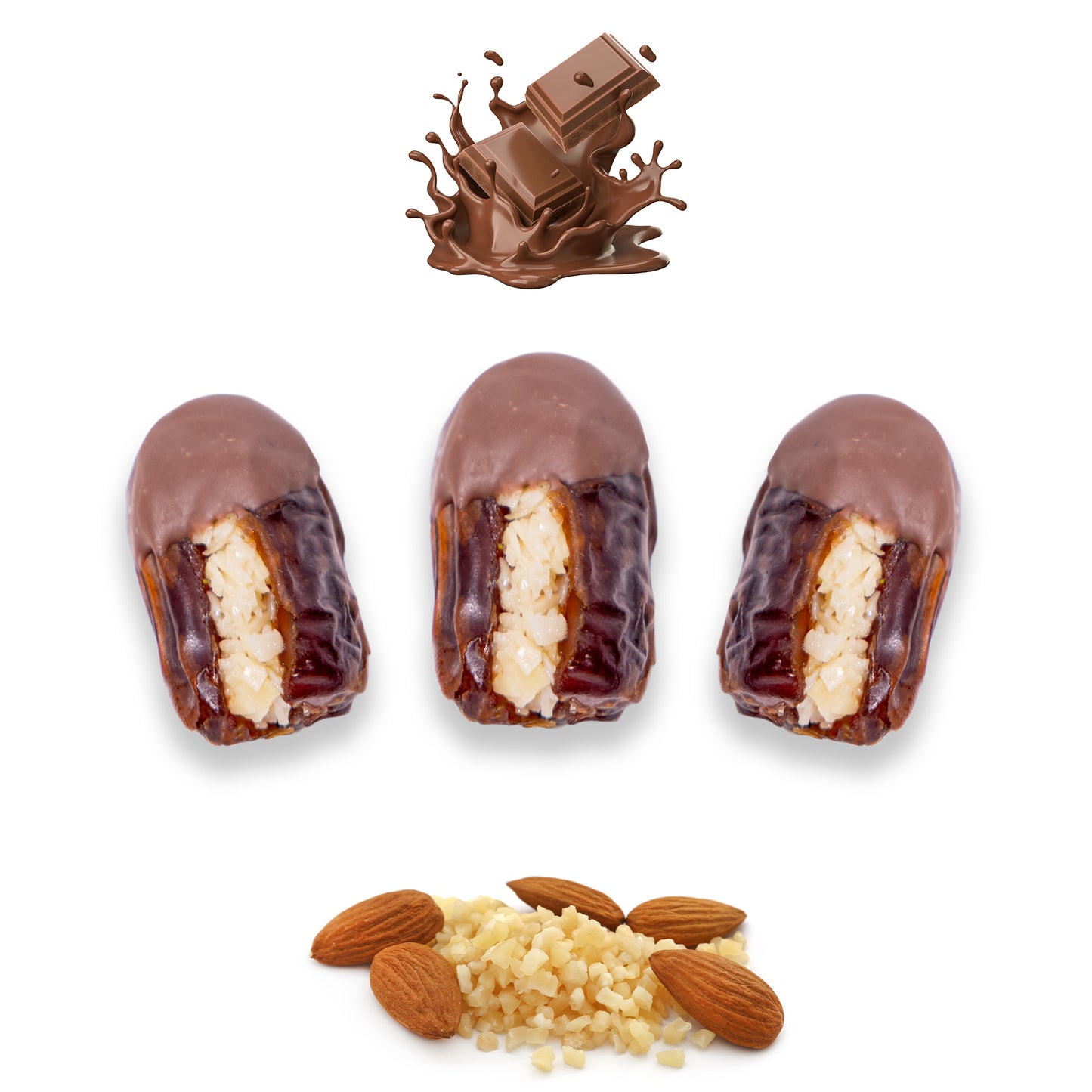 Luxury Khedri Dates Stuffed with Nuts & Half-Dipped in Milk Chocolate