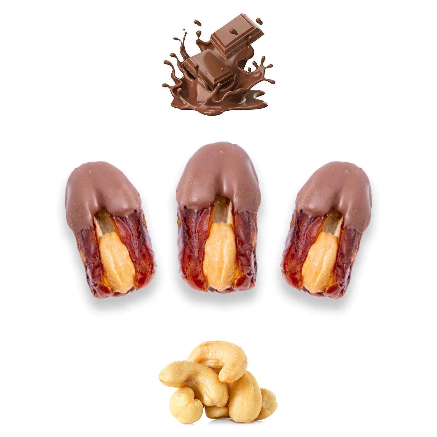 Luxury Khedri Dates Stuffed with Nuts & Half-Dipped in Milk Chocolate