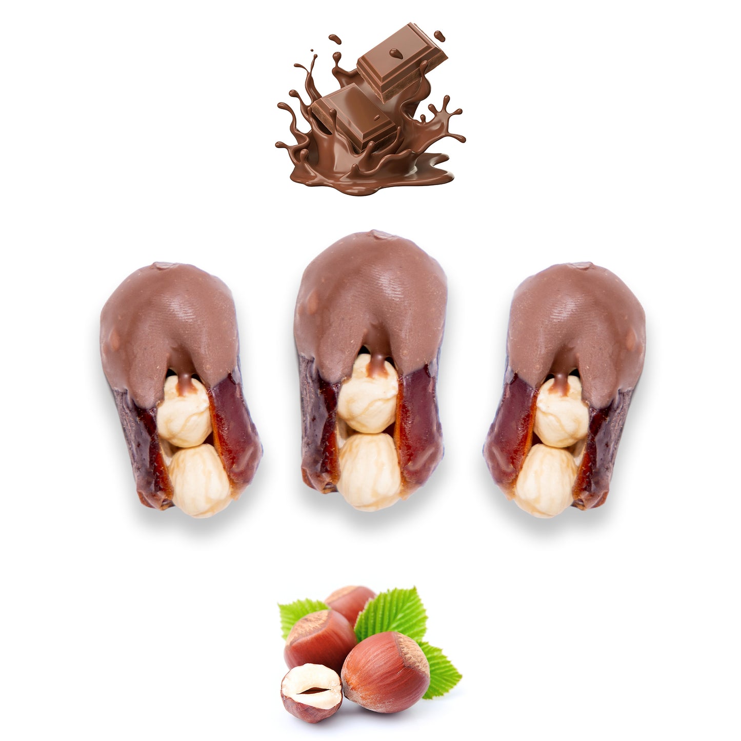 Luxury Khedri Dates Stuffed with Nuts & Half-Dipped in Milk Chocolate