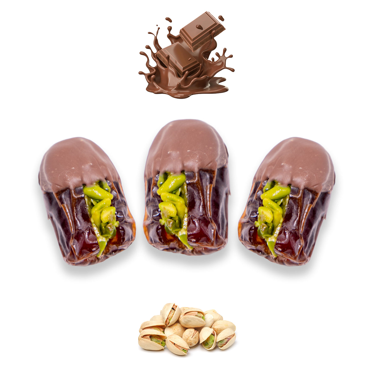 Luxury Khedri Dates Stuffed with Nuts & Half-Dipped in Milk Chocolate