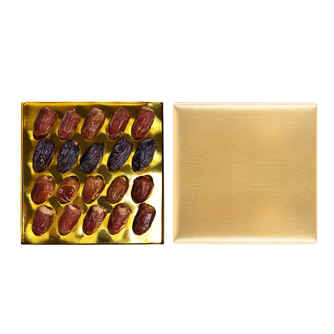 Golden mixed plain dates gift box from Kingdom Dates UAE