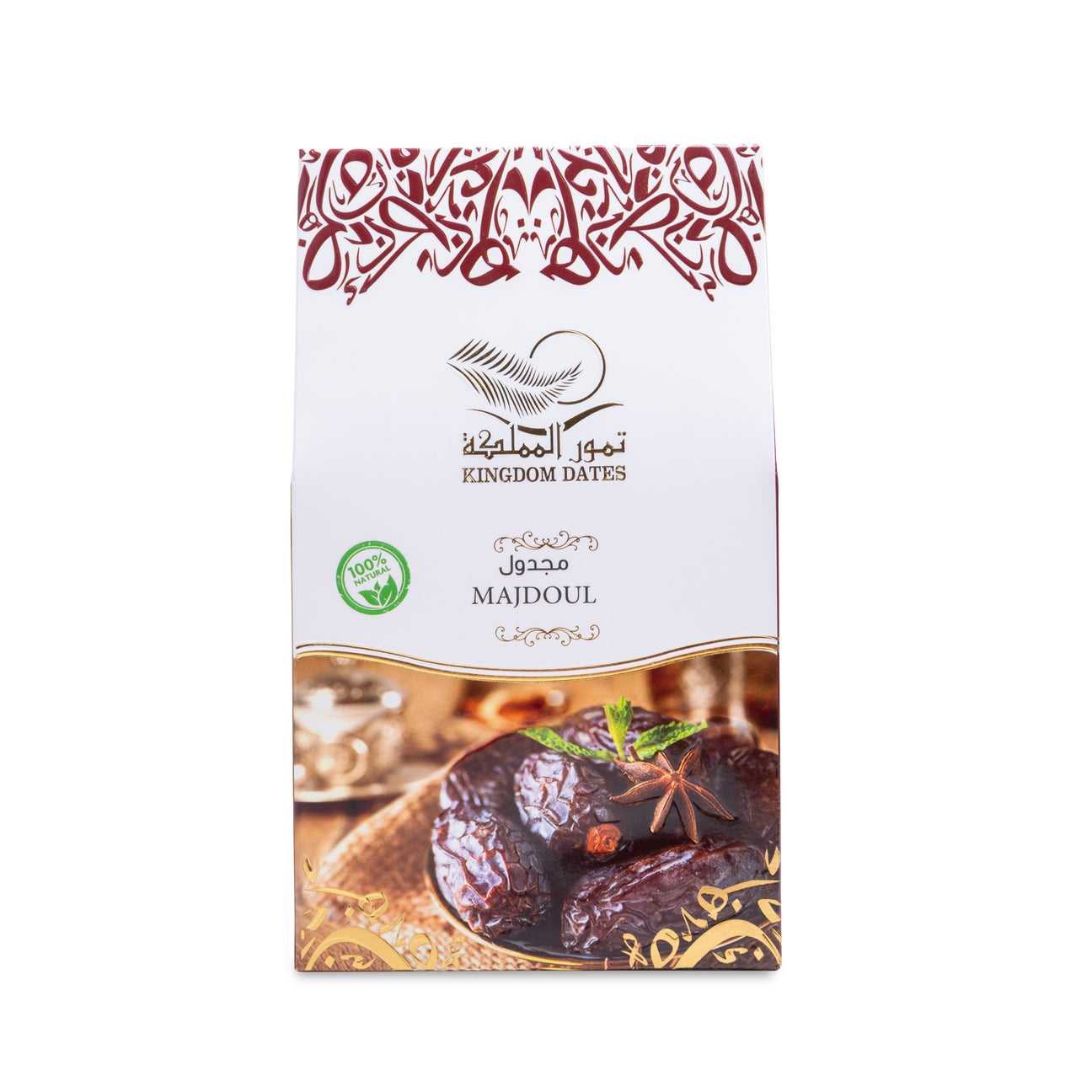 Close-up of Majdoul large dates from kingdomdatesuae, showcasing their plump, glossy, and rich brown appearance.