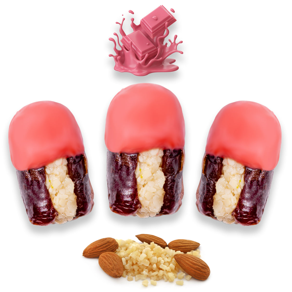 Luxury Khedri Dates Stuffed with Nuts & Half-Dipped in Ruby Chocolate