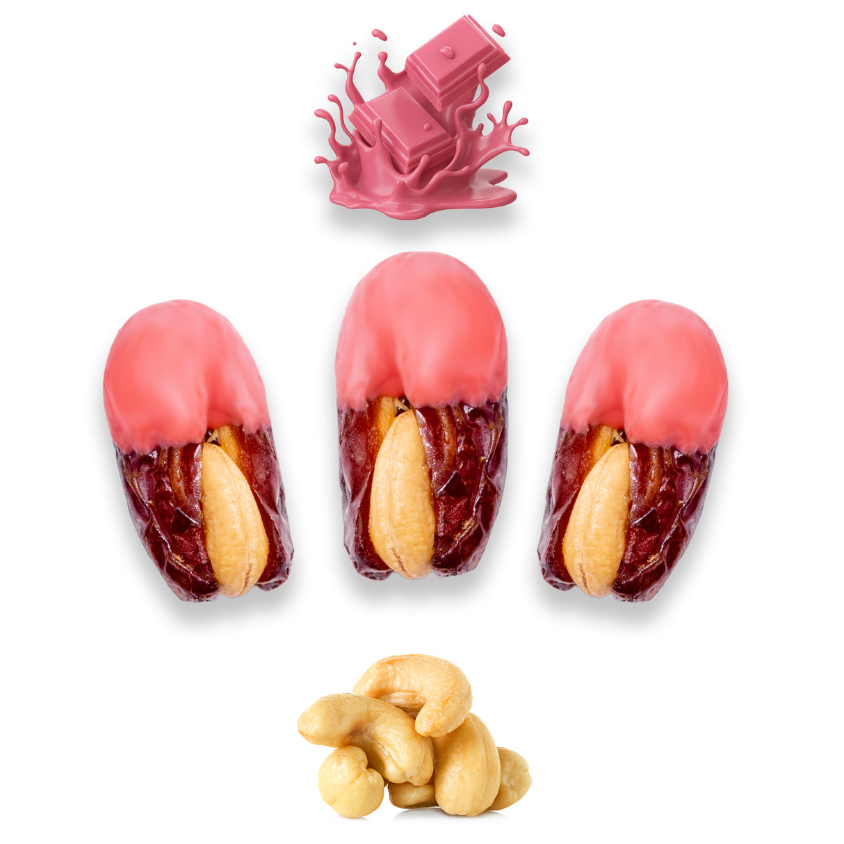 Luxury Khedri Dates Stuffed with Nuts & Half-Dipped in Ruby Chocolate