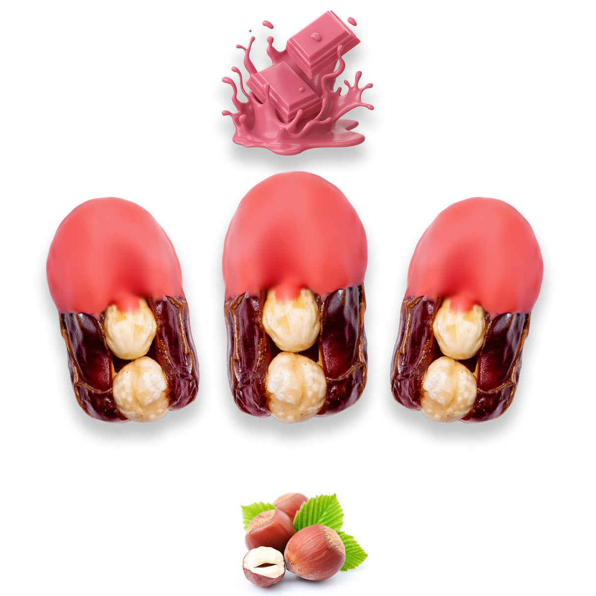 Luxury Khedri Dates Stuffed with Nuts & Half-Dipped in Ruby Chocolate