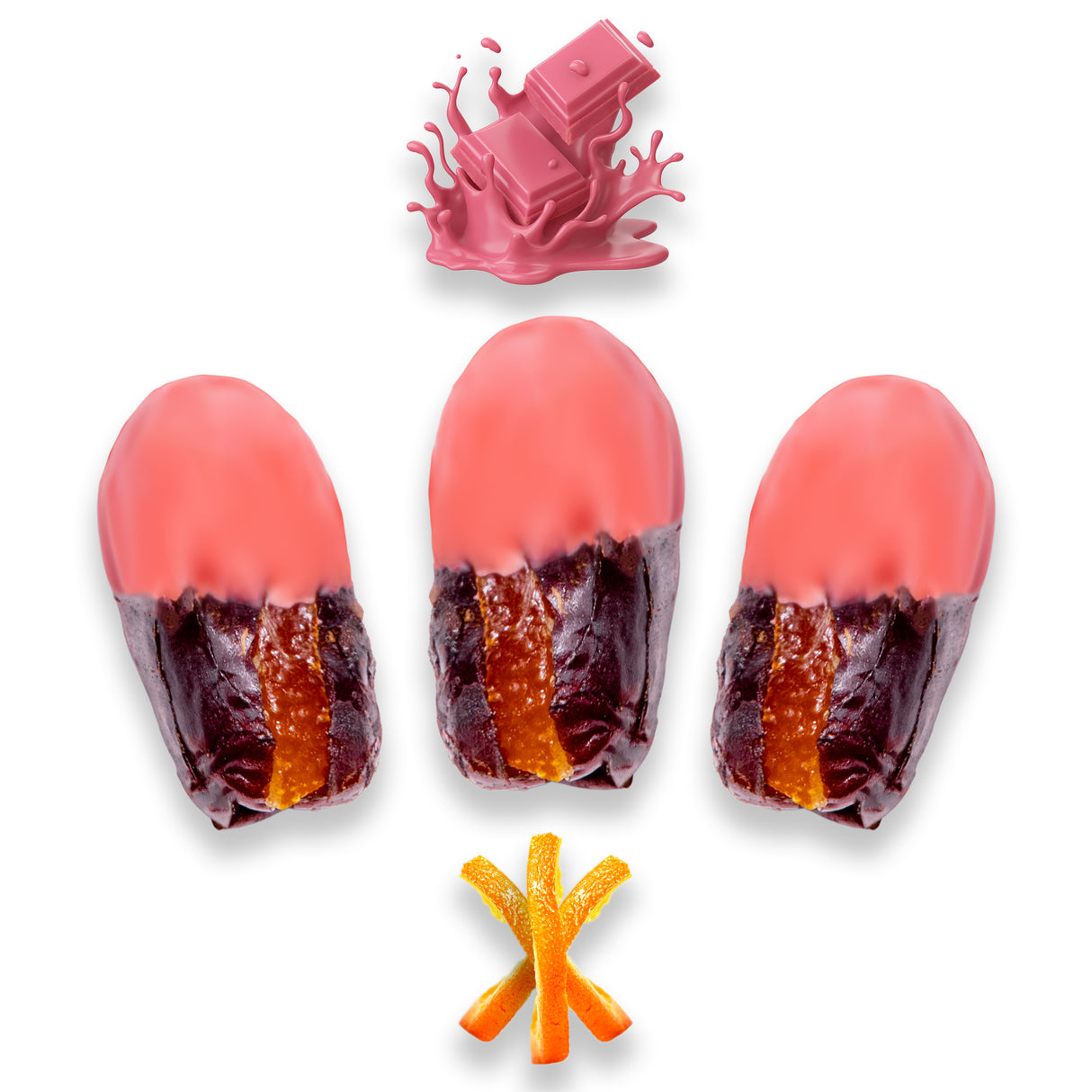 Luxury Khedri Dates Stuffed with Nuts & Half-Dipped in Ruby Chocolate