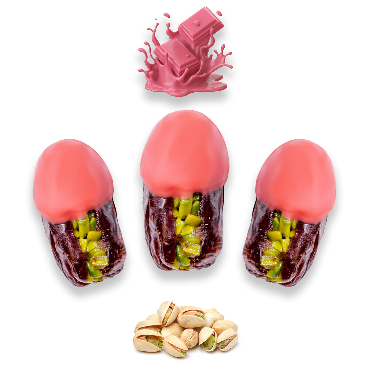 Luxury Khedri Dates Stuffed with Nuts & Half-Dipped in Ruby Chocolate