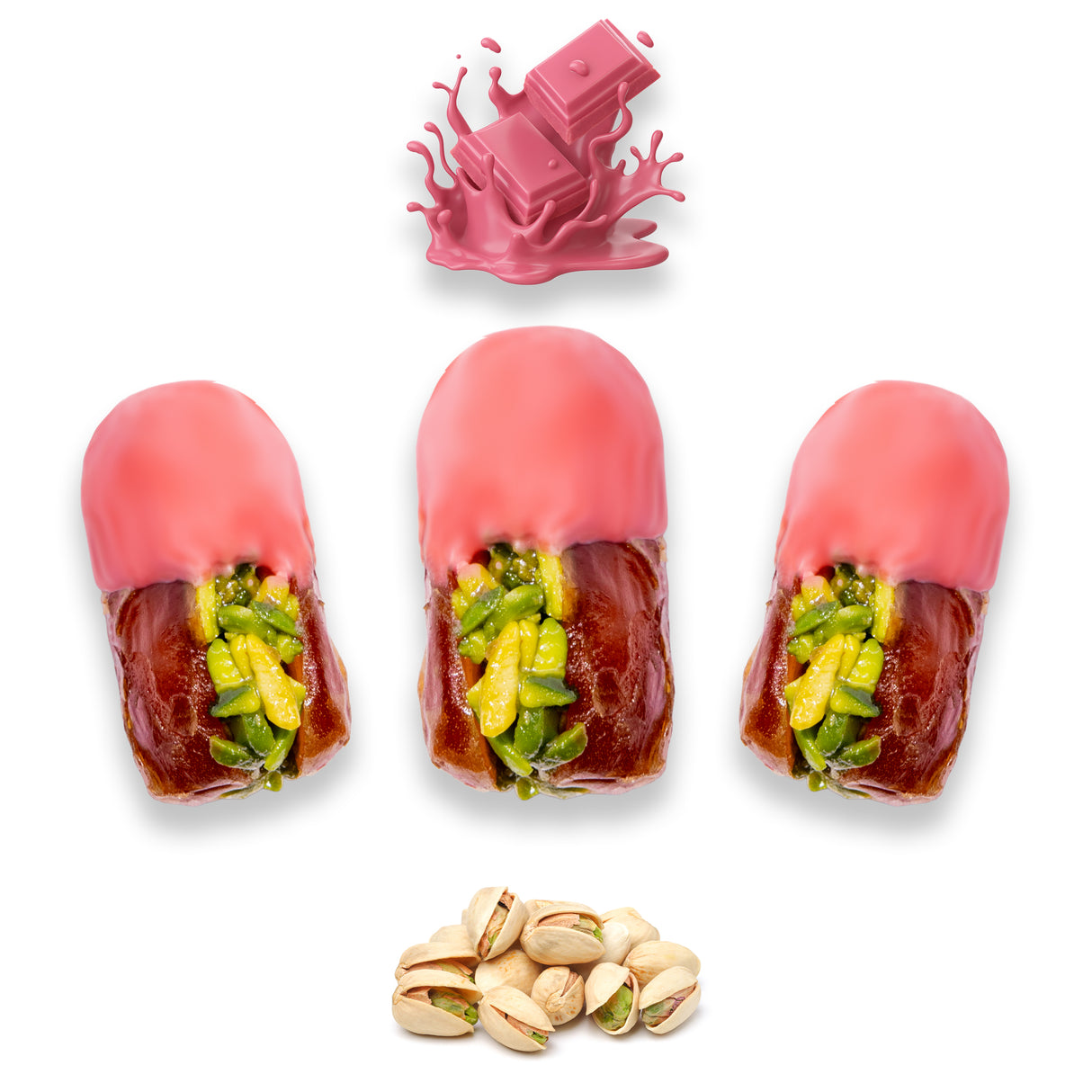 Luxury Sagi Dates Stuffed with Nuts & Half-Dipped in Ruby Chocolate