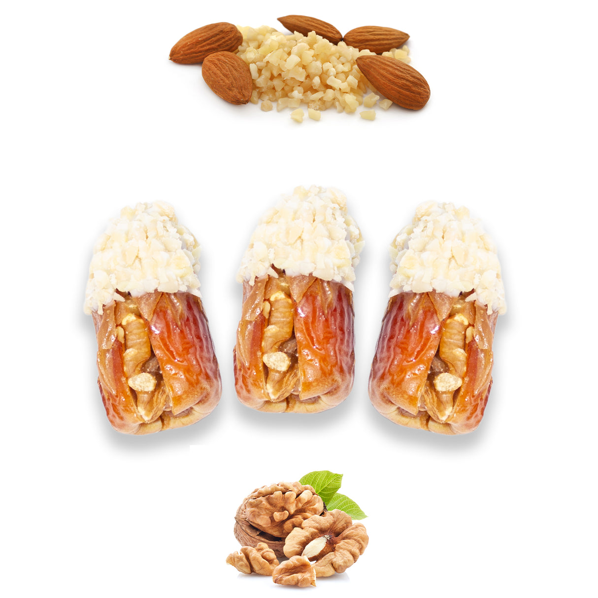 Luxury Sagi Dates Stuffed with Nuts & Half-Dipped in Almond Chocolate