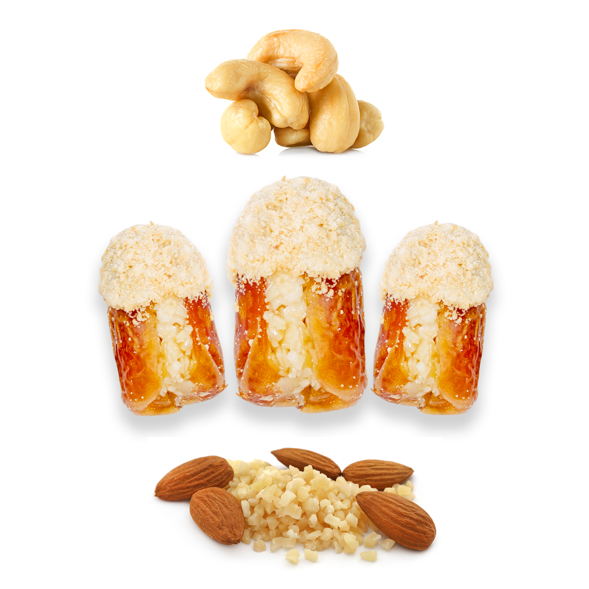 Luxury Sagi Dates Stuffed with Nuts & Half-Dipped in Cashew Chocolate
