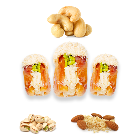 Luxury Sagi Dates Stuffed with Nuts & Half-Dipped in Cashew Chocolate